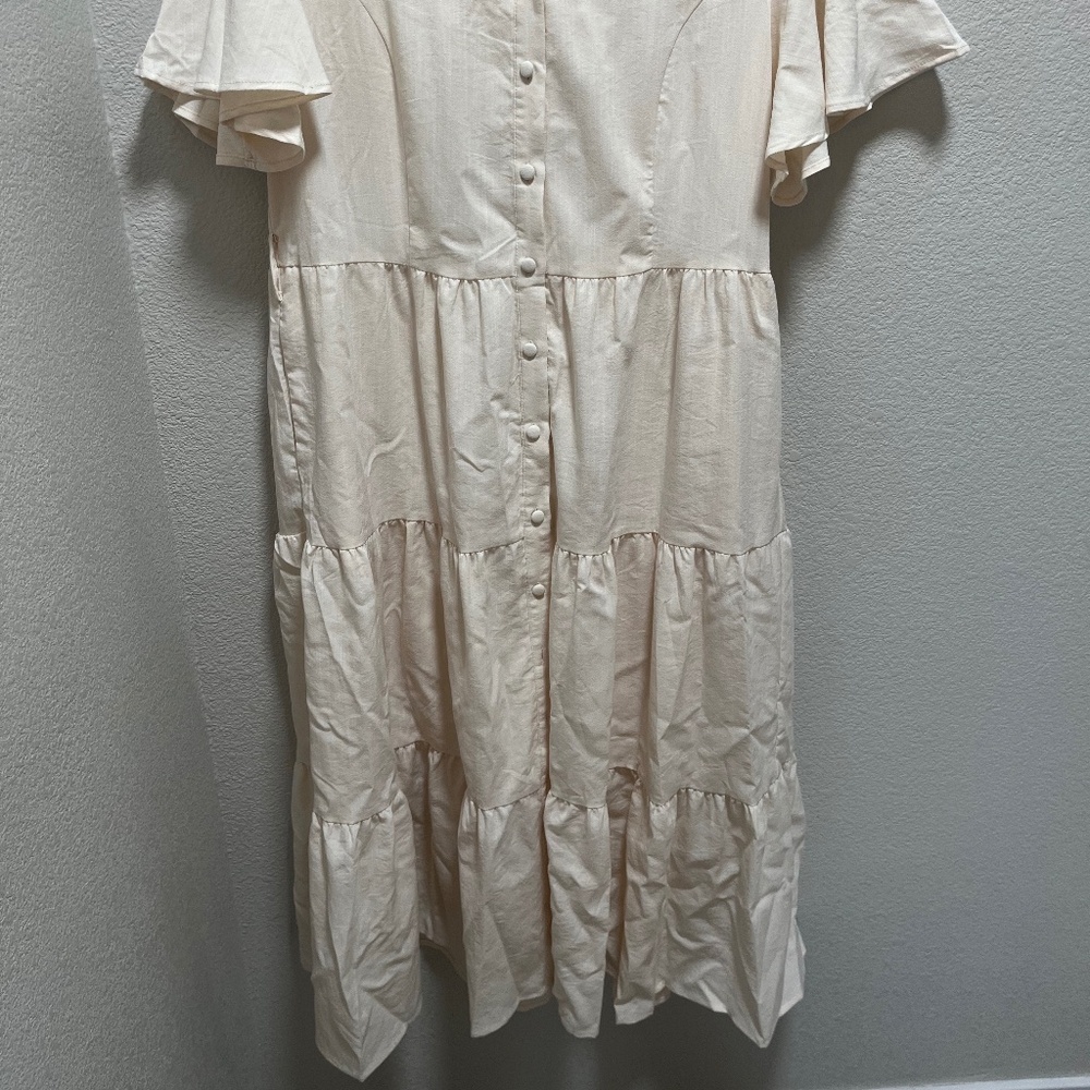 Cream tiered Button Front Dress